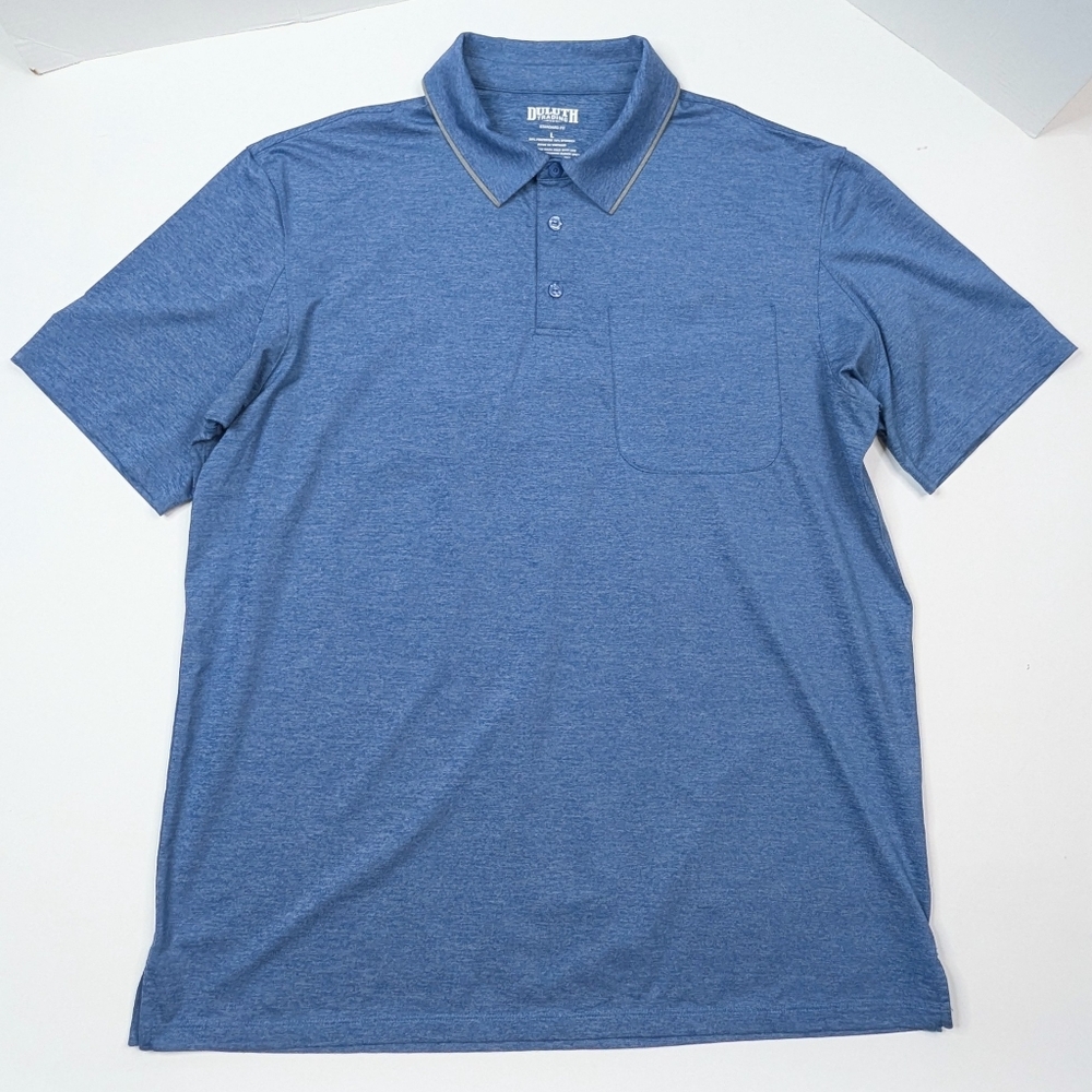 Duluth Trading Co Polo Shirt Mens Large Blue Pullover Short Sleeve 3 Button Golf